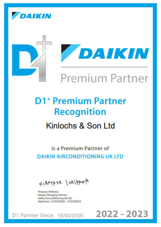 Kinlochs and Son Ltd Renew D1+ Premium Partnership With Daikin
